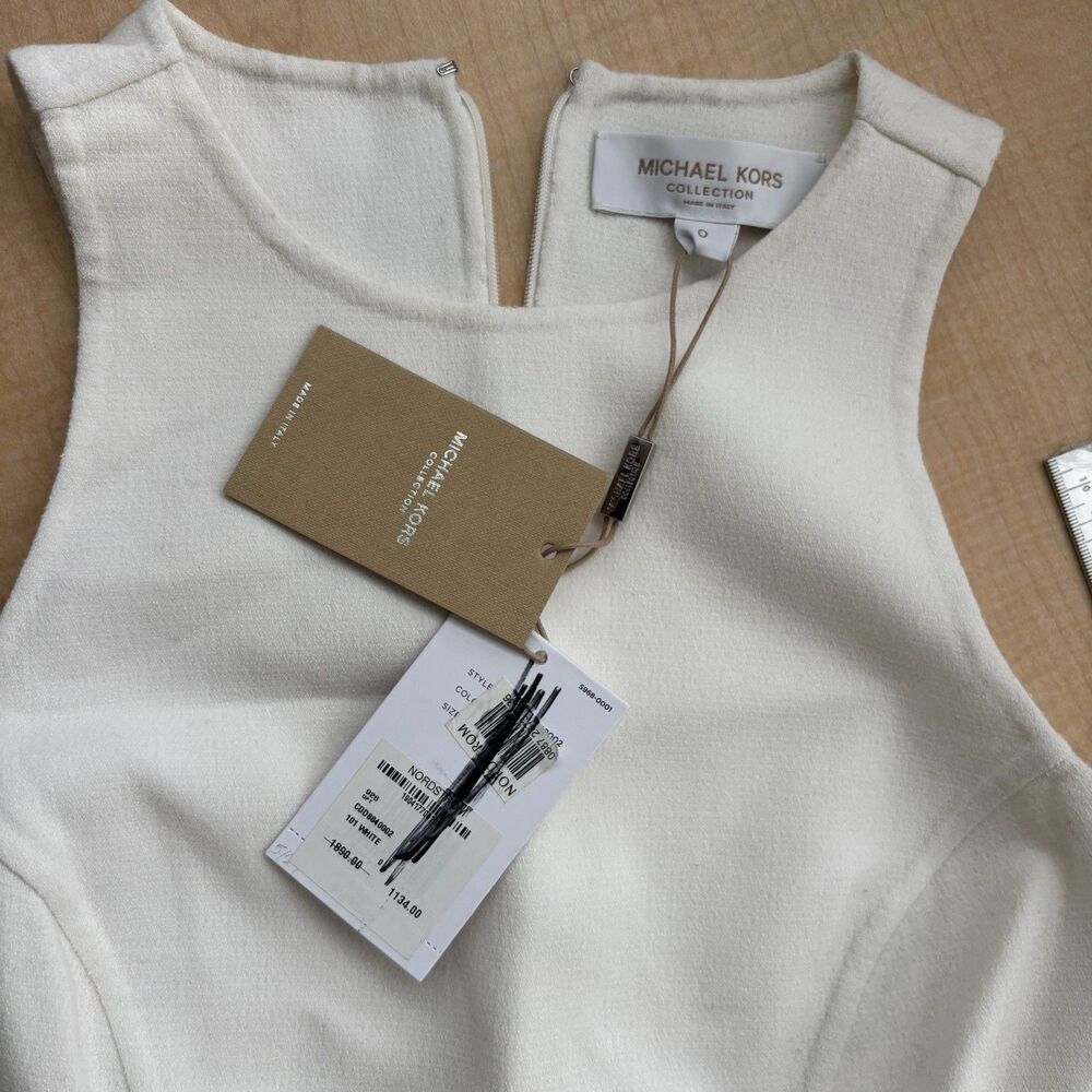 Michael Kors Collection Wool Sheath Dress White Cutout Italy Womens 0 XS - Picture 11 of 14